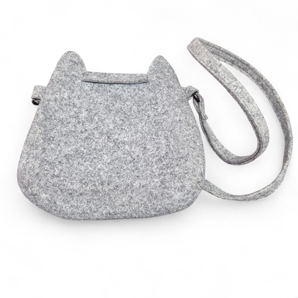 Cute Handmade Gray Felt Kitty Cat Shoulder Bag Adjustable Strap Magnetic Closure - Picture 3 of 11